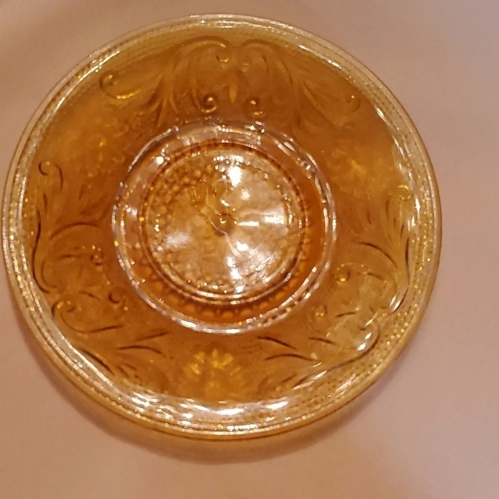 Vintage Tiara Crystal Cup & Saucer Set of 4 Sandwich Pattern Amber Indiana Glass - Picture 7 of 13
